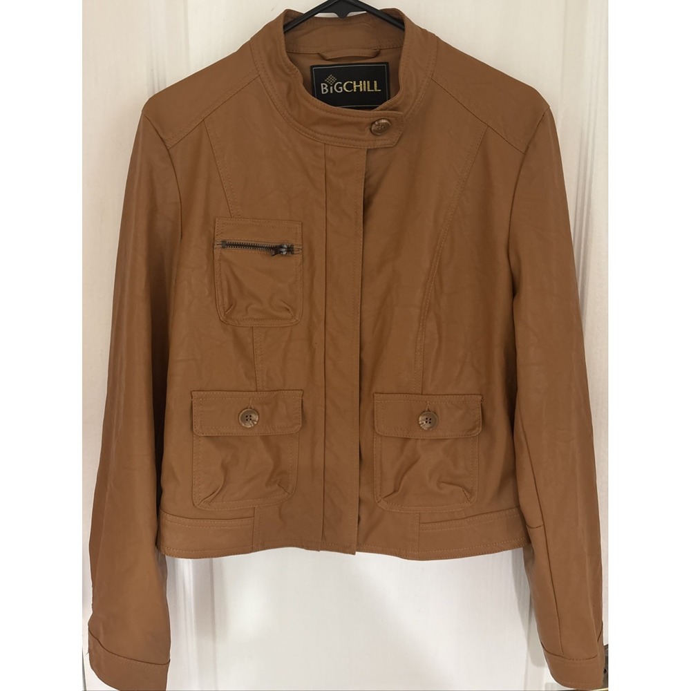 Big Chill Vintage Faux Imitation Leather Jacket Women's Light Brown Sz Large